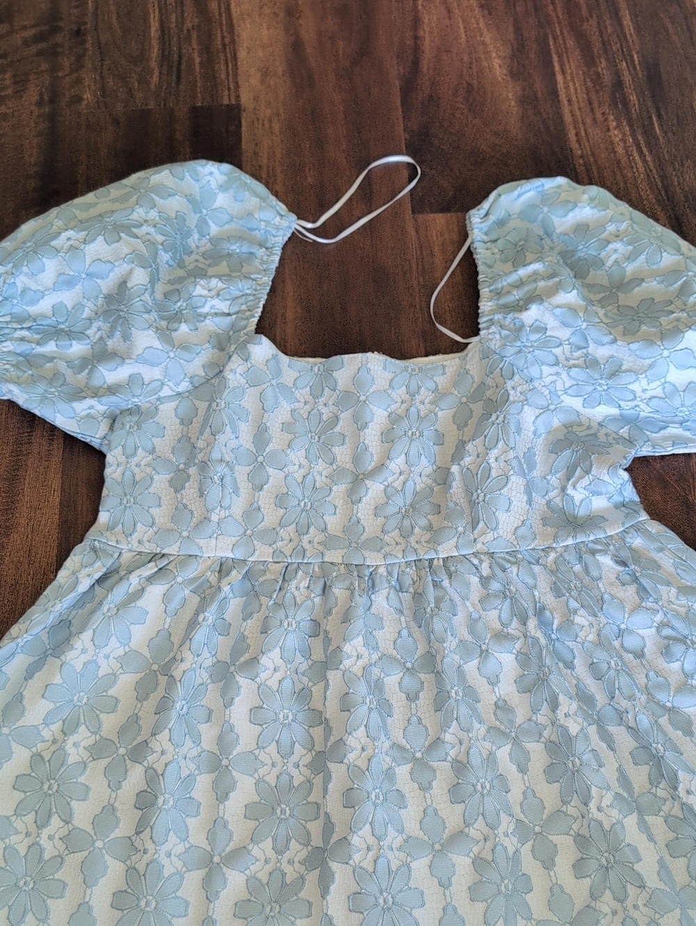 entro Light Blue Floral Lace Dress with Puff Sleeve Detail